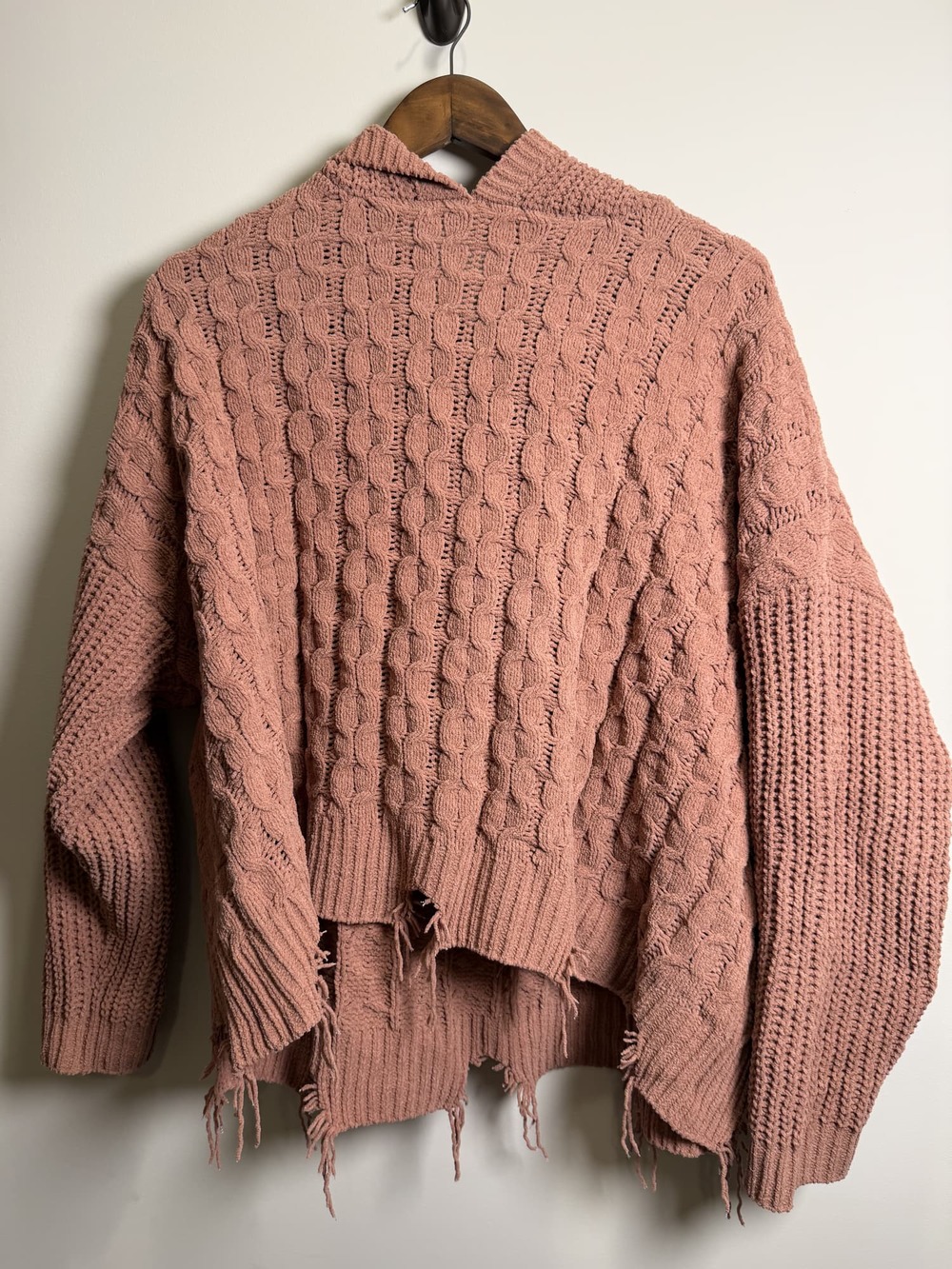BKE Textured Knit Open-Front Cardigan Sweater Size L Dusty Rose